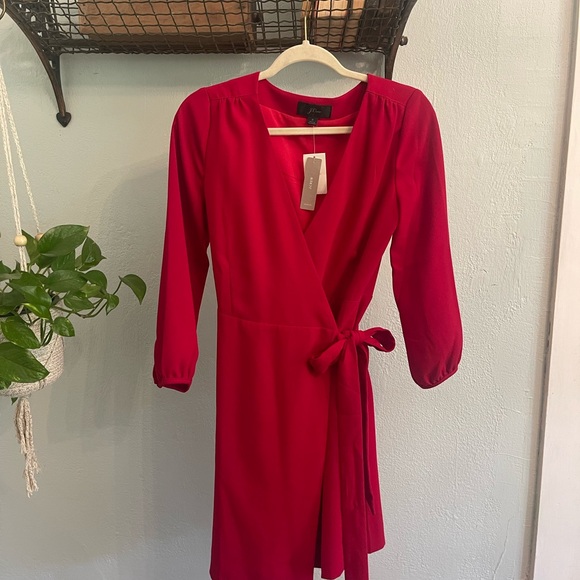 J. Crew Dresses & Skirts - J. Crew Red Long Sleeve Wrap Dress V-Neck Cocktail